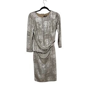 Simply Vera Vera Wang Silver Metallic Ruched Sheath Cinched Dress M Cocktail Par